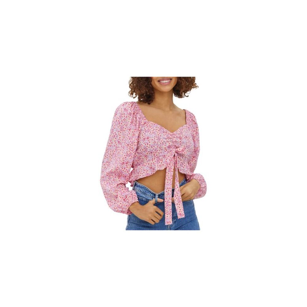 Henna Cropped Tie-Front Top Parfait Pink XS